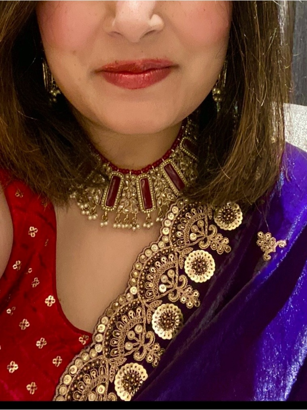 Gorgeous blue saree with gold embellishments- no blouse